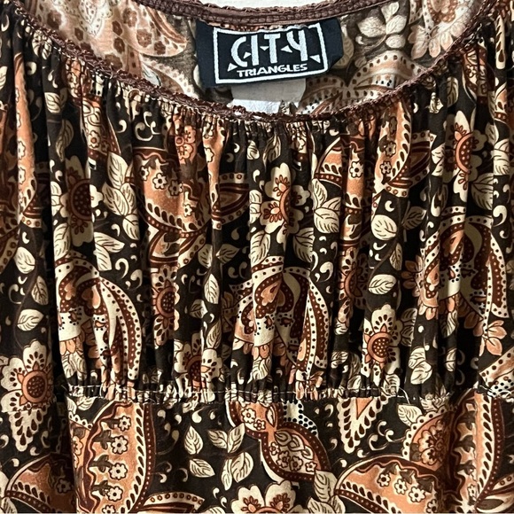 Vintage 90s City Triangles Womens Brown Babydoll Bell Sleeve Paisley Dress Y2K - Picture 2 of 7